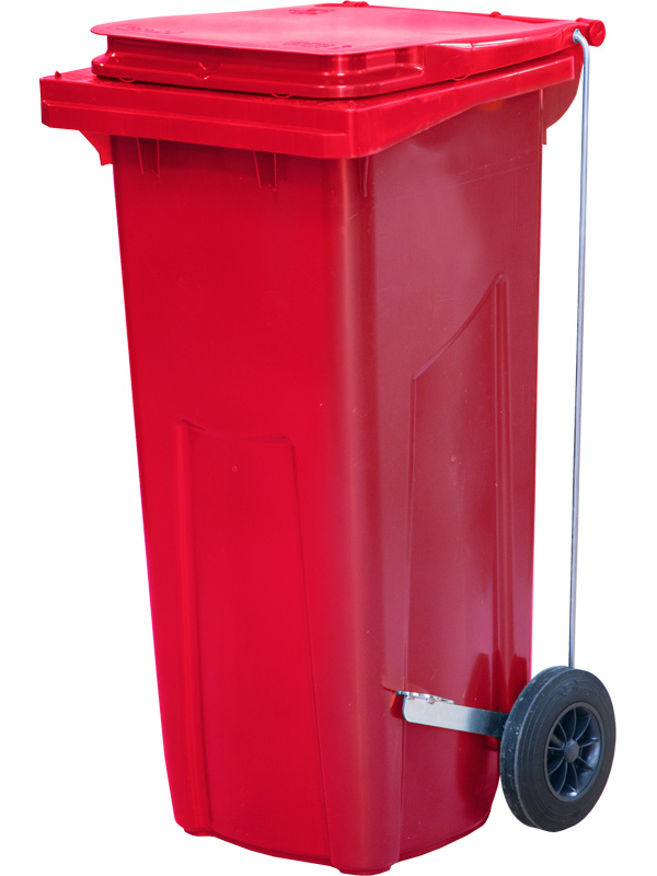 Мусорный контейнер п/э МКТ-120 красный (ПГ) на 120 литров с педальным приводом Г-образным