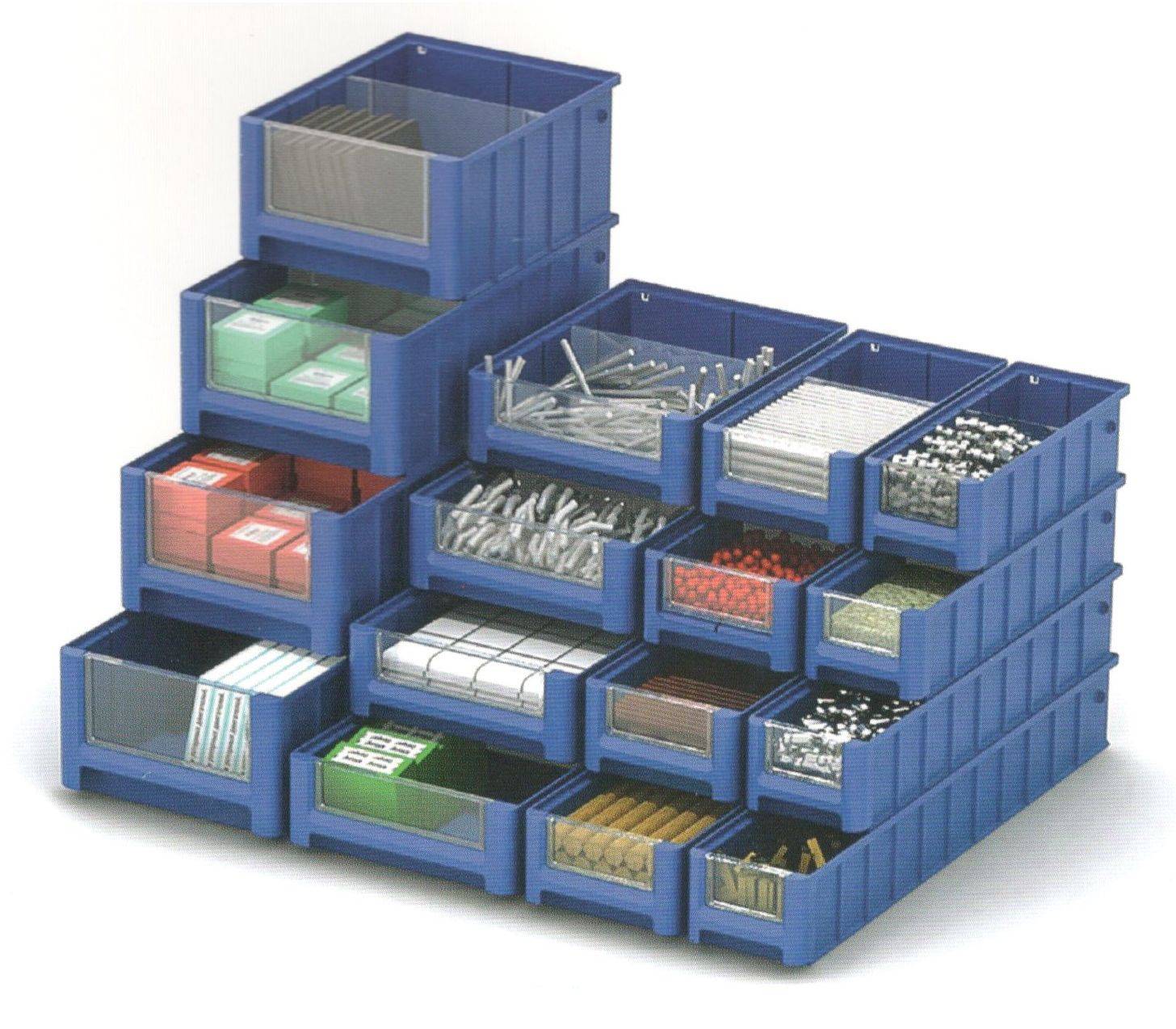 Контейнер полочный для склада 300x155x90 синий - SK 31509 для хранения метизов