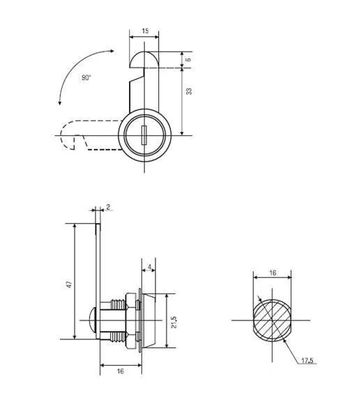 Замок почтовый 16 мм 90° ригель с вырезом