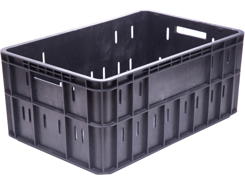 Ящик пищевой 202 Т пластиковый 600х400х258 мм продольная перфорация для доставки продуктов штабелируемый чёрный