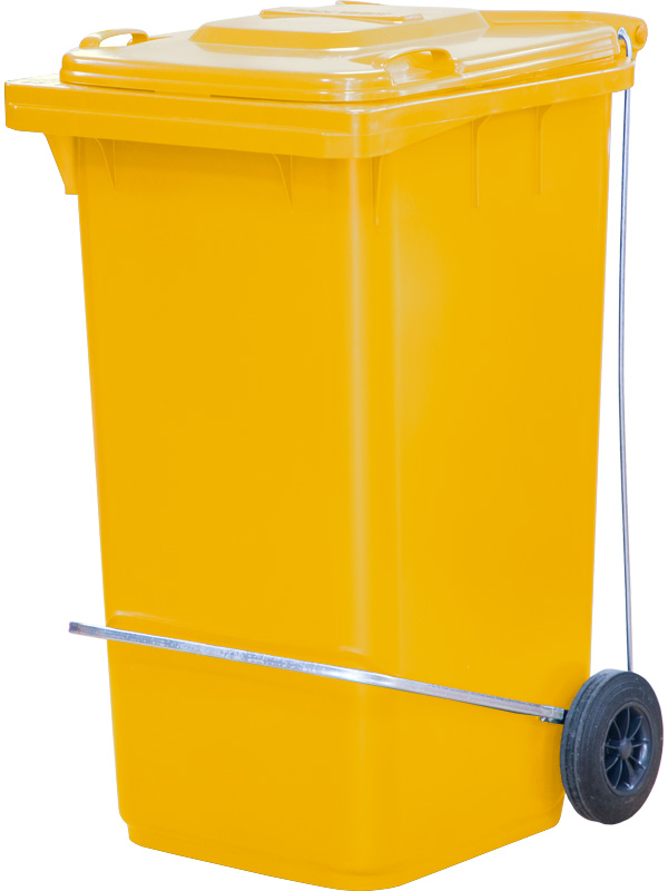 Мусорный контейнер п/э МКТ-240 желтый (ПП) на 240 литров с педальным приводом П-образным