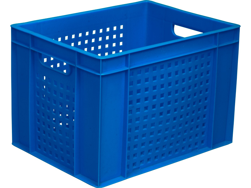 Ящик п/э пищевой 303-1 пластиковый 400х300х270 мм Фин-Пак стенки перфорированные дно сплошное синий
