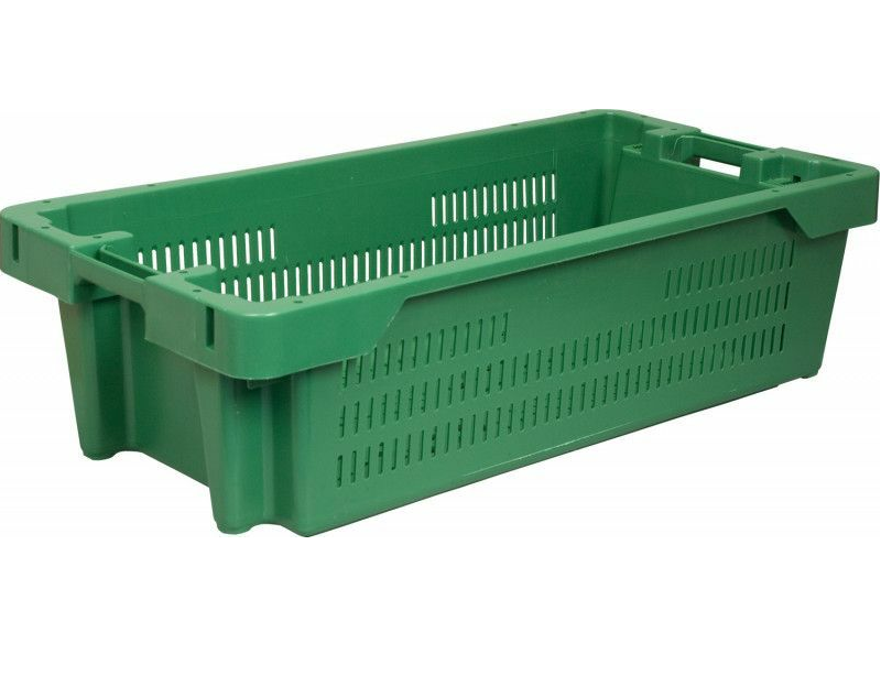 Ящик пищевой пластиковый п/э рыбный размером 800х400х225 мм перфорированный конусный зеленый - C-211-2