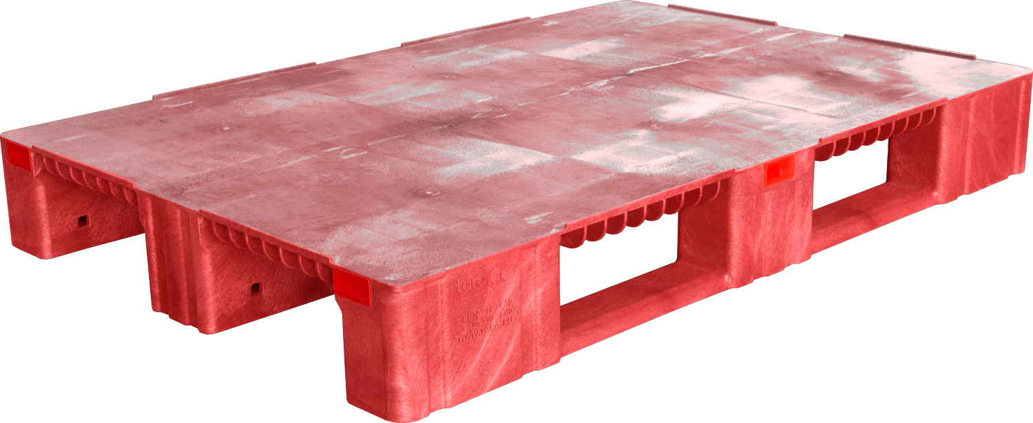 Паллет пластиковый - TR 1208-1-1 1200х800х150 усиленный поддон сплошной на 3-х полозный красный