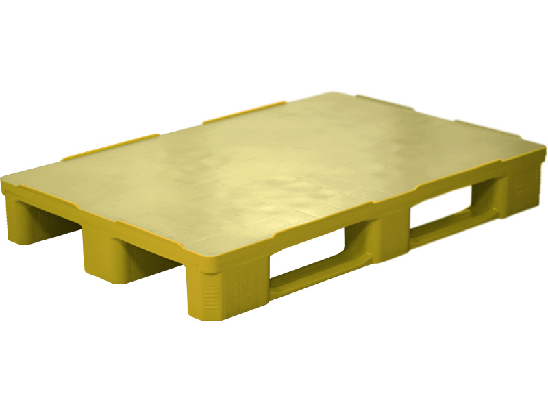 Паллет (cплошной на3-х полозьях) гигиенический желтый IR 1208-3R-G желтый 1200x800x160 мм Полиэтилен низкого давления (HDPE) 153.6 л