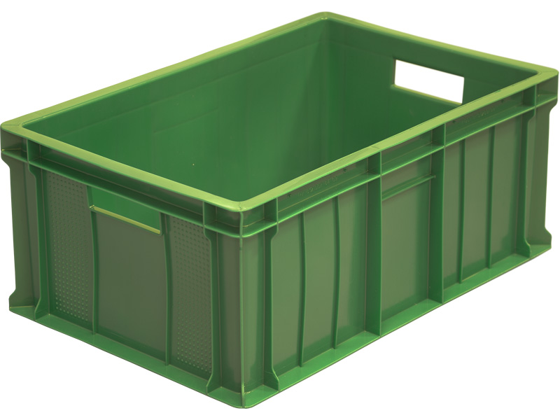 Ящик пищевой 204 пластмассовый 600х400х250 мм сплошные ящики для хранения и перевозки мясной и любой иной продукции много ребер жесткости зелёный