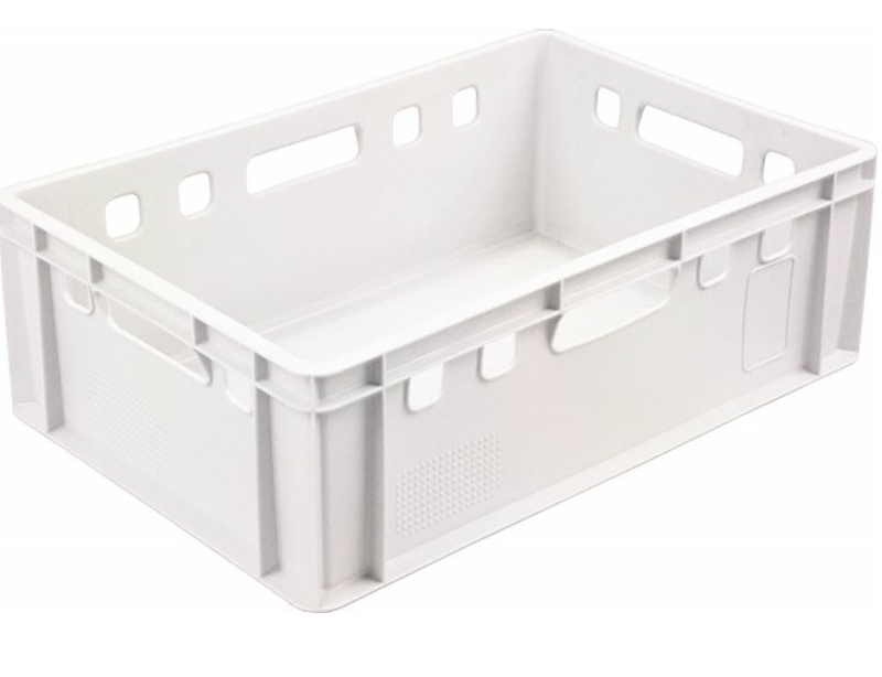 Ящик пищевой пластиковый п/э размером 600х400х200 мм сплошной Е2 натуральный морозостойкий гладкое дно - C-207 м гд