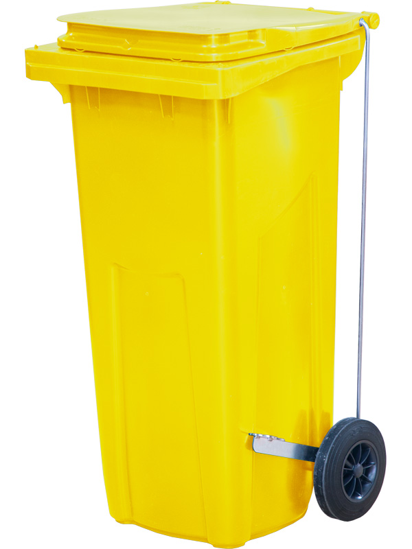 Мусорный контейнер п/э МКТ-120 желтый (ПГ) на 120 литров с педальным приводом Г-образным