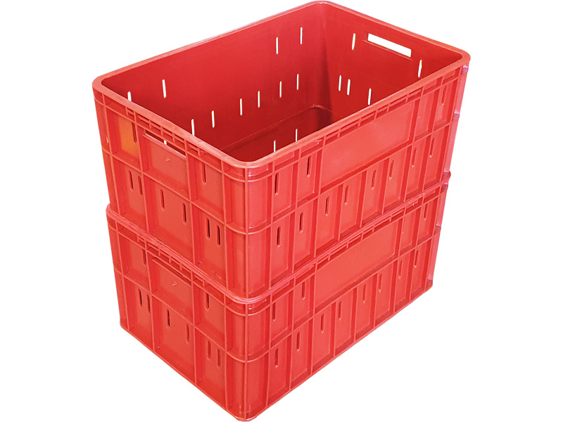 Ящик пищевой 202 Т Н пластиковый 600х400х505 мм продольная перфорация красный