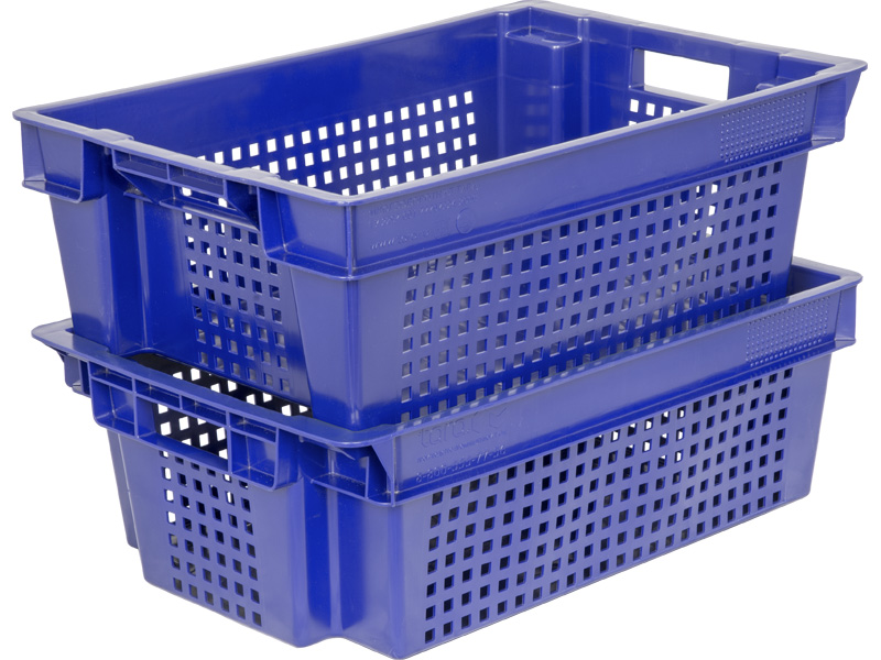 Ящик пищевой 102-1 пластиковый 600х400х200 мм 1,5 кг дно сплошное стенки перфорированные синий