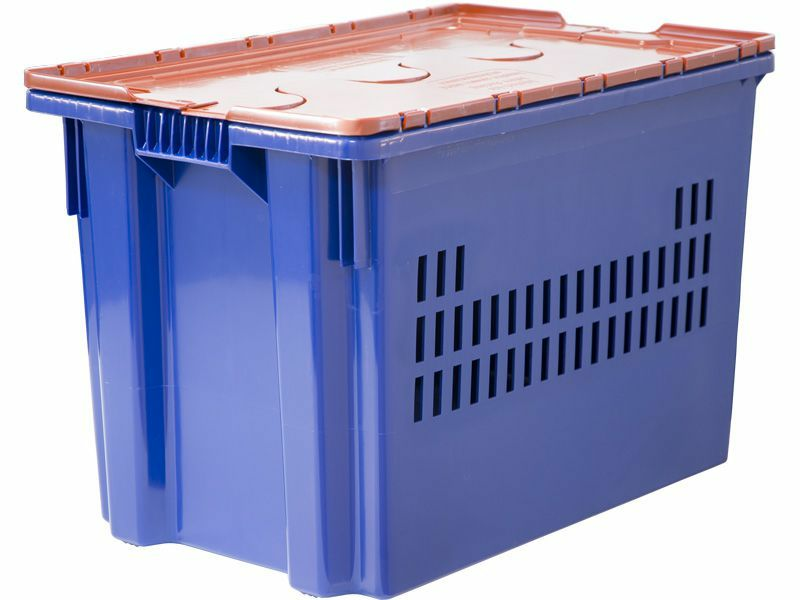 Ящик с крышкой п/э 600х400х400 дно спл. стенки перф., синий с оранжевой крышкой Safe PRO - C-606-1 SP